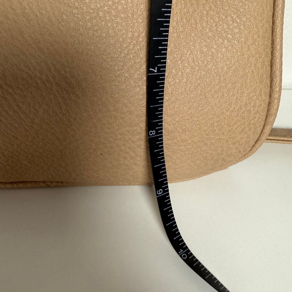 Khaki Faux Leather Crossbody Bag Double Zip Front Pocket Adjustable Strap - Picture 7 of 7